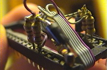 The ribbon wires were stripped with a razor blade.